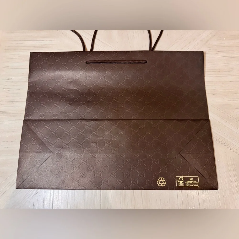 Authentic Gucci Large Brown Shopping Bags Set of 2 Gift Bags 14” x 19” Mint